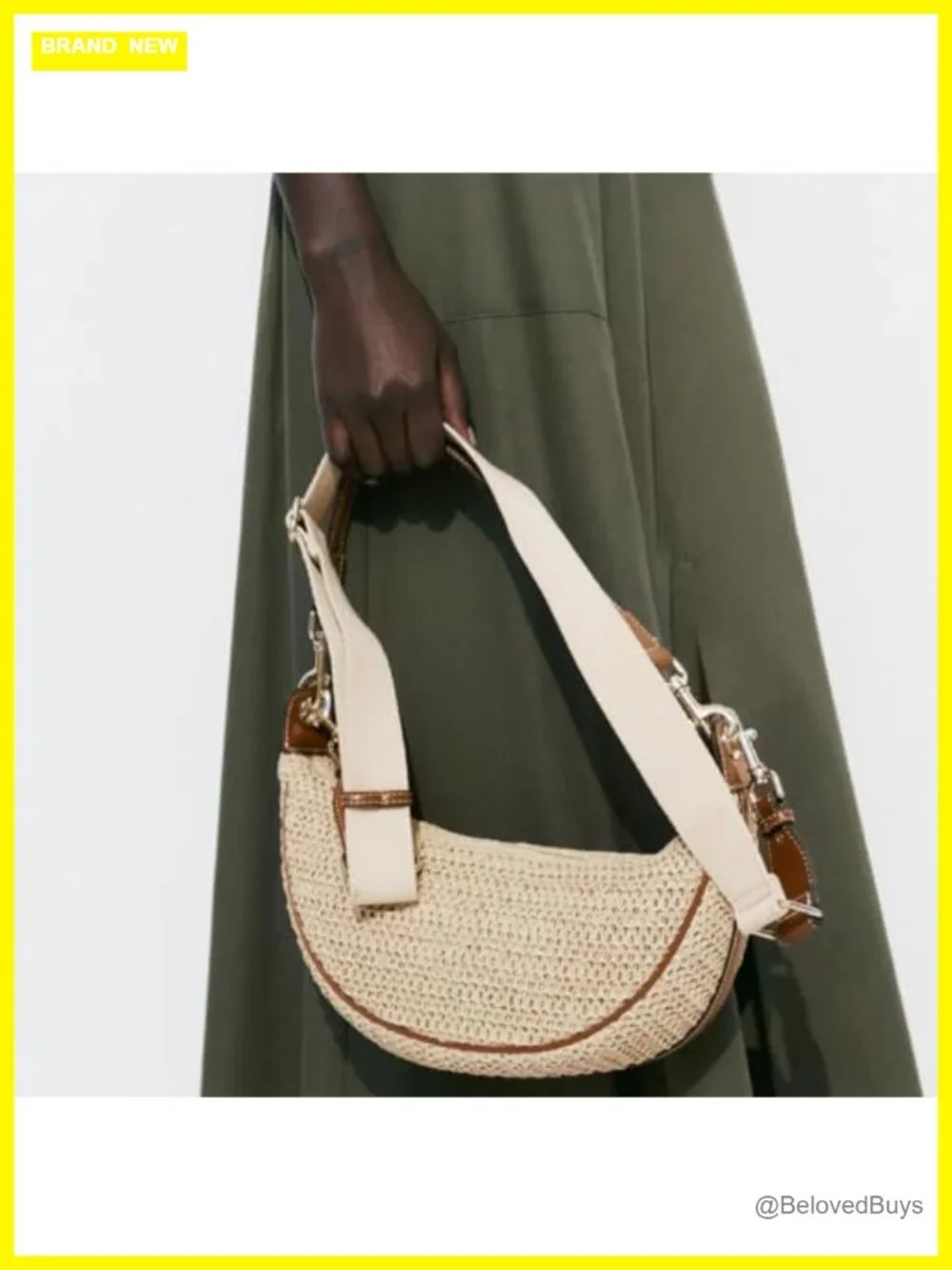 Straw Crossbody Bag Woven Crescent Hobo Purse with Adjustable Strap